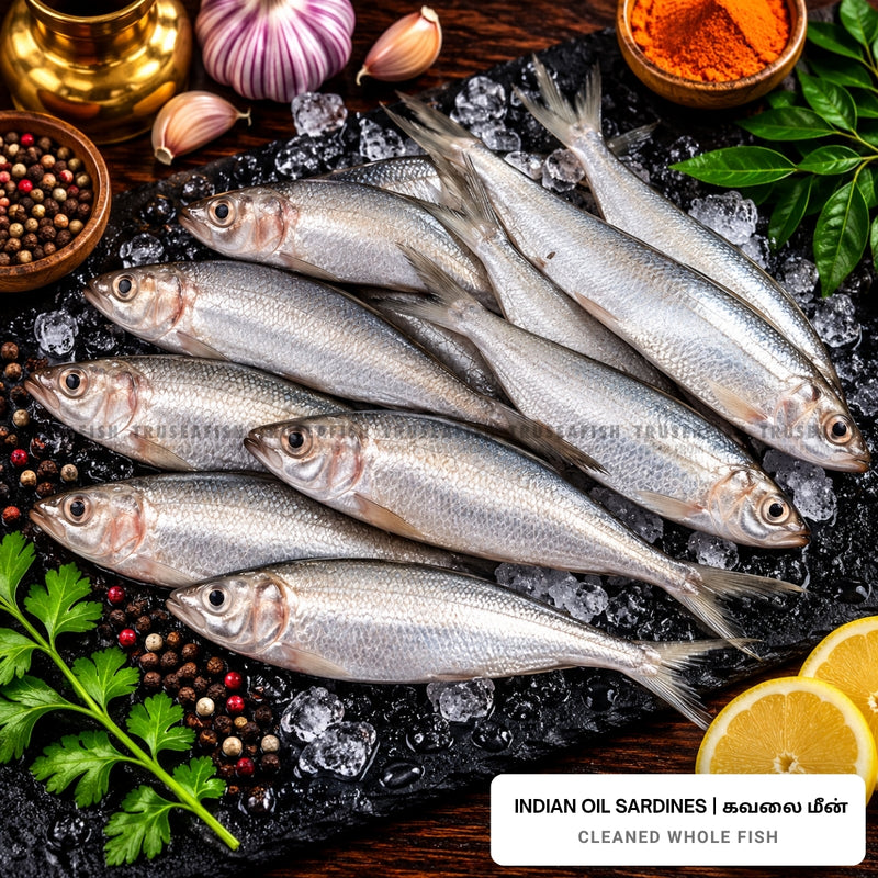 Indian Oil Sardines (Kavalai Meen) Cleaned Whole Fish